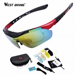 WEST BIKING Cycling Glasses 5 Lens Windproof Anti-fog With Mypia Frame Sport MTB Bike Bicycle Polarized Cycling Glasses 5 lens