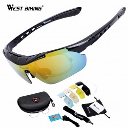 WEST BIKING Cycling Glasses 5 Lens Windproof Anti-fog With Mypia Frame Sport MTB Bike Bicycle Polarized Cycling Glasses 5 lens